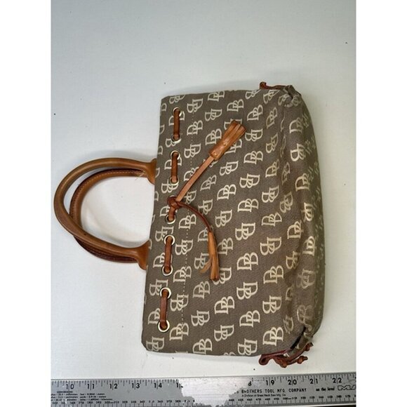 Dooney Bourke Designer Handbag Beige And Brown Canvas Bag With Tassels - Picture 12 of 12